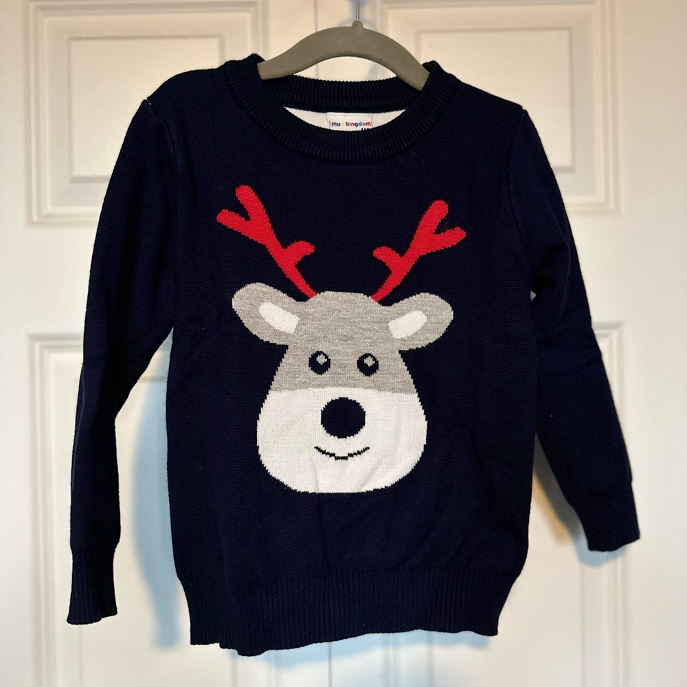 Navy Blue Holiday Sweater with Reindeer🎄